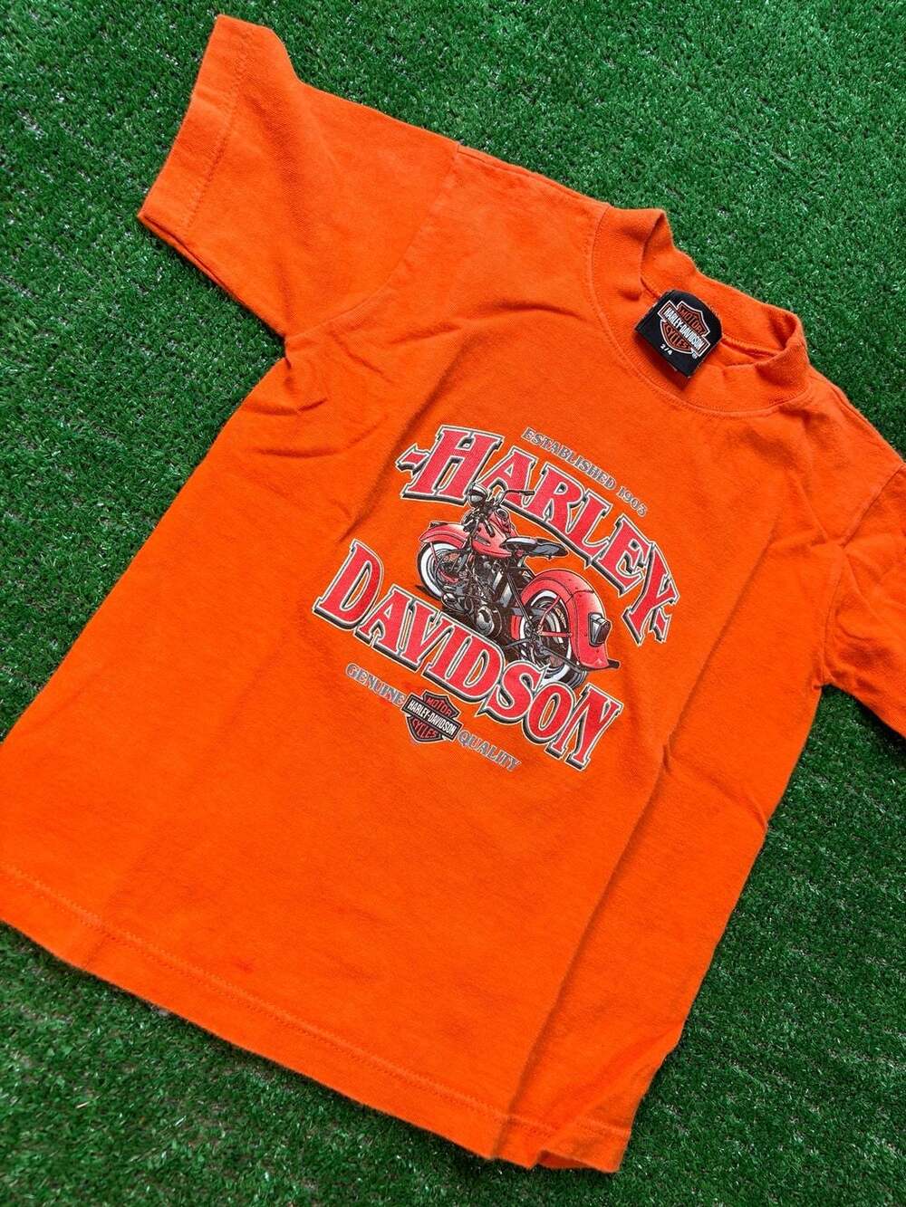 Harley-Davidson Motorcycle T-Shirt Size 2/4 Orange Graphic Tee Kids Youth